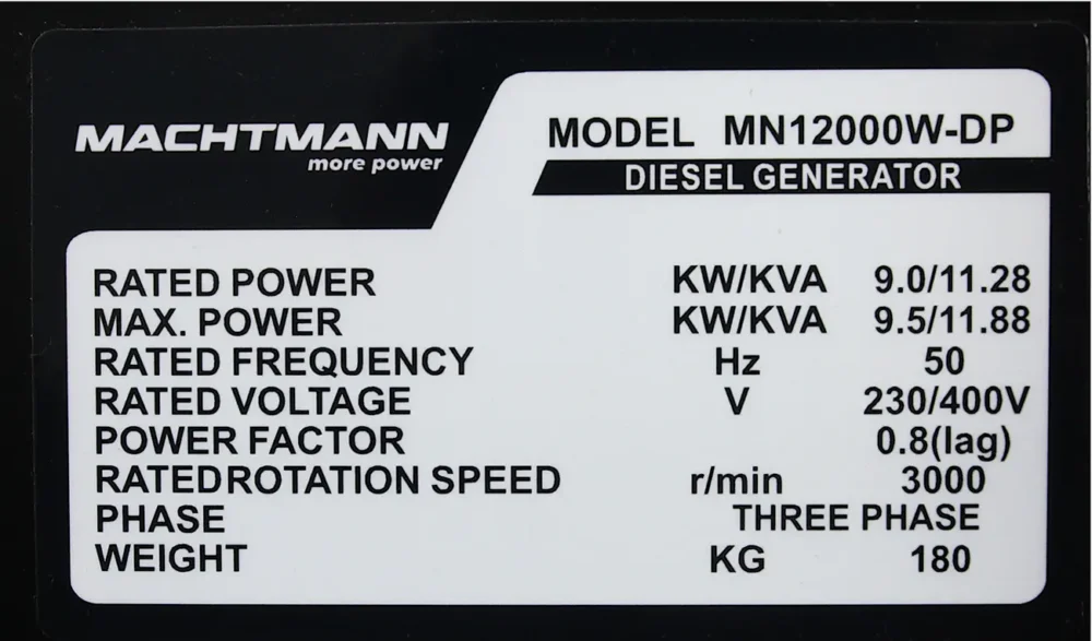 Agregat Prądotwórczy Diesel Machtmann 12000W-DP 400V 11.8 kVA Trójfazowy
