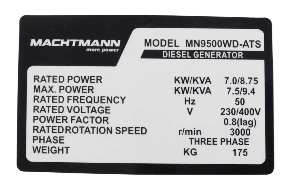 Agregat Prądotwórczy Diesel Machtmann 9500WD ATS 400V 9.4 kVA Trójfazowy